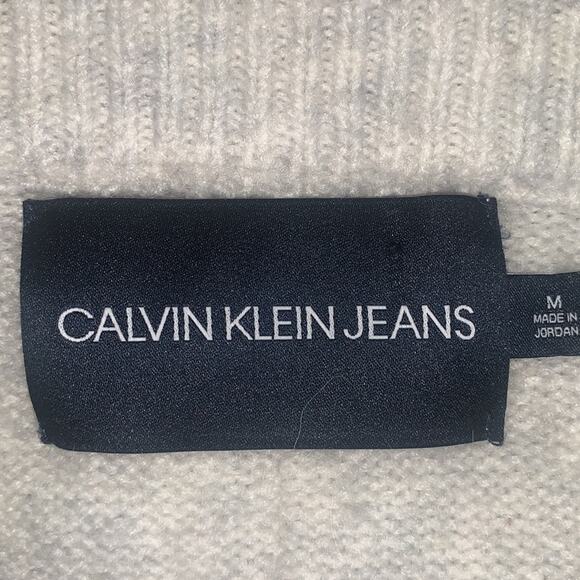 Calvin Klein Long Cardigan Knit Front Pockets Size M Heathered Beige/Gray - Picture 10 of 13